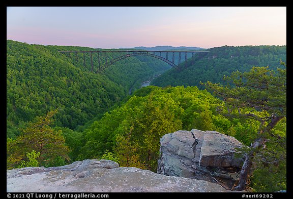 New River Gorge Bridge from Long Point, dawn. New River Gorge National Park and Preserve (color)