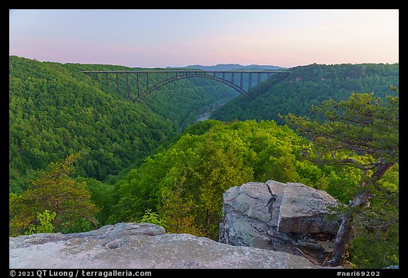 New River Gorge Bridge from Long Point, dawn. New River Gorge National Park and Preserve (color)