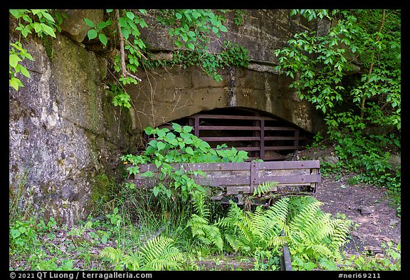 Rails and shaft opening, Kaymoor Mine Site. New River Gorge National Park and Preserve (color)