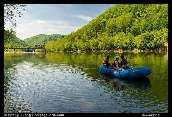 Rafters and historic Thurmond River Bridge. New River Gorge National Park and Preserve (color)