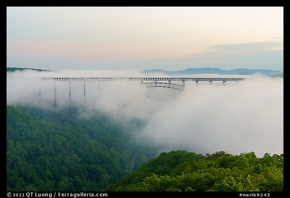 New River Gorge above fog at dawn. New River Gorge National Park and Preserve (color)