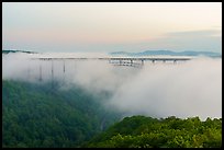 New River Gorge above fog at dawn. New River Gorge National Park and Preserve ( color)