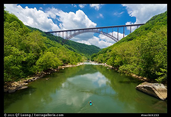 Kayak under New River Gorge Bridge. New River Gorge National Park and Preserve (color)