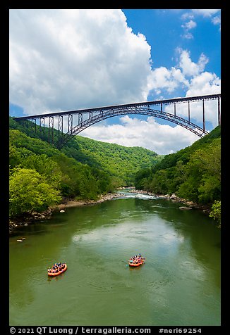 Rafts under New River Gorge Bridge. New River Gorge National Park and Preserve (color)