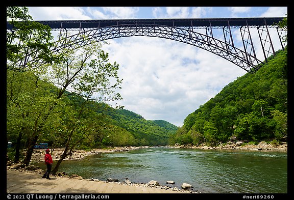 Visitor looking, New River Gorge Bridge. New River Gorge National Park and Preserve (color)