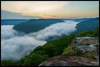 Fog-filled gorge from Grandview Overlook at sunrise. New River Gorge National Park and Preserve ( color)