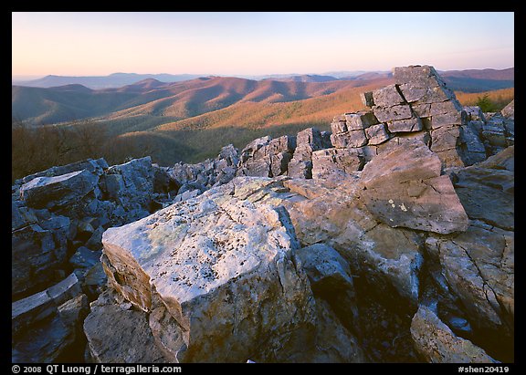 Pile of rectangular shape rocks on Black Rock summit, late afternoon. Shenandoah National Park (color)