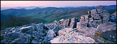 Rock slabs and forested hills at dusk. Shenandoah National Park (Panoramic color)