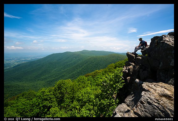 Hiker on Hawksbill Mountain. Shenandoah National Park (color)