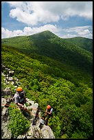 Rangers rappelling on Crescent Rock cliff. Shenandoah National Park ( color)