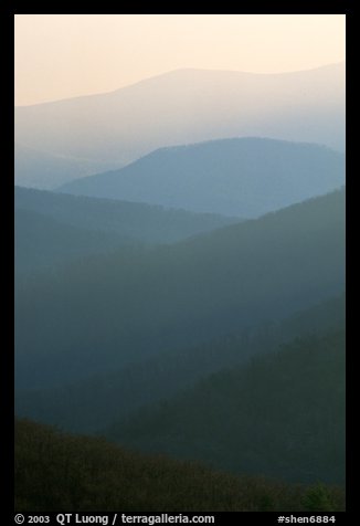 Receding ridges seen from Little Stony Man, sunrise. Shenandoah National Park, Virginia, USA.