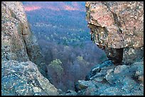 Forested slopes seen through a rock window, Little Stony Man. Shenandoah National Park, Virginia, USA.