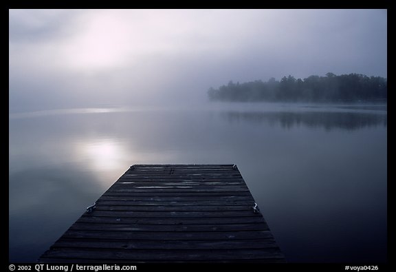 Dock and morning fog, Woodenfrog. Voyageurs National Park (color)