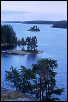 Islets and conifers, Anderson bay. Voyageurs National Park, Minnesota, USA. (color)