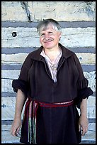 Park staff member wearing  outfit similar to that worn by the Voyageurs. Voyageurs National Park, Minnesota, USA. (color)