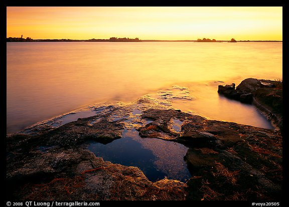 Lake and eroded granite at sunrise. Voyageurs National Park (color)