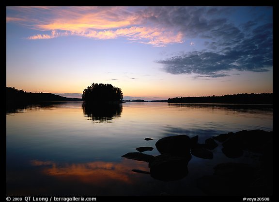 Kabetogama lake sunset with tree-covered islet. Voyageurs National Park (color)