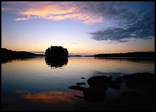 Kabetogama lake sunset with tree-covered islet. Voyageurs National Park, Minnesota, USA. (color)