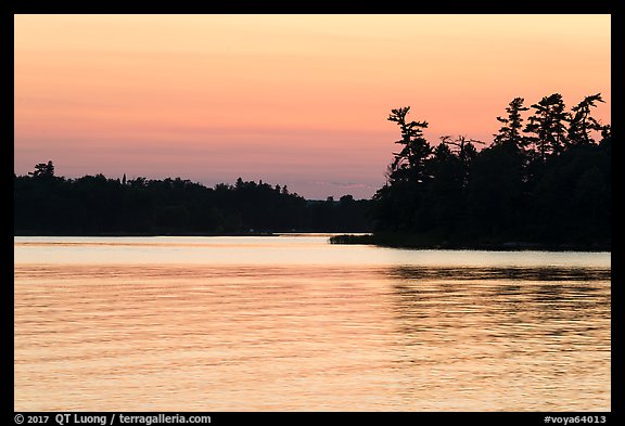 Water ripples and Bittersweet Island at sunset, Kabetogama Lake. Voyageurs National Park (color)