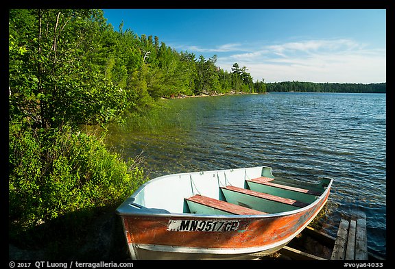 Boat on shore of Mukooda Lake. Voyageurs National Park (color)
