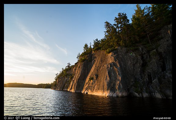 Grassy Bay Cliffs at sunset, Sand Point Lake. Voyageurs National Park (color)