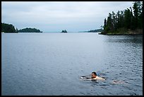 Man swimming, Anderson Bay. Voyageurs National Park ( color)