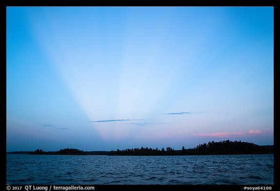 Anticrepuscular rays over Rainy Lake. Voyageurs National Park (color)