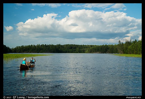 Canoe on small arm of Sand Point Lake. Voyageurs National Park (color)