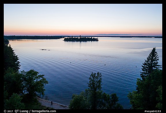 Aerial view of Woodenfrog shore at sunset, Kabetogama Lake. Voyageurs National Park (color)