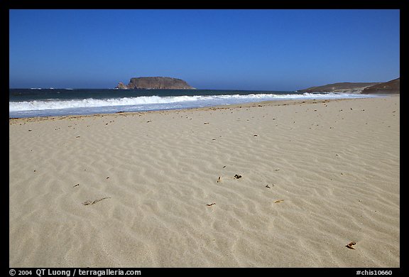 Sand with wind ripples, Cuyler Harbor, mid-day, San Miguel Island. Channel Islands National Park, California, USA.