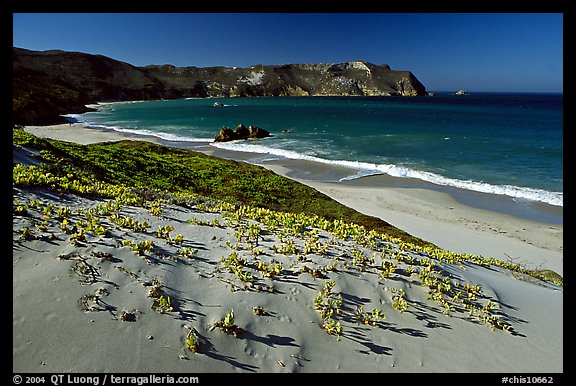 Sand dunes and Cuyler Harbor, afternoon, San Miguel Island. Channel Islands National Park, California, USA.