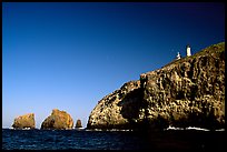 Cliffs and lighthouse, East Anacapa Island. Channel Islands National Park, California, USA.