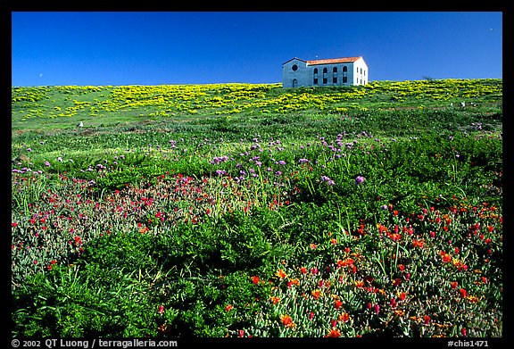 Water storage building with church-like facade, Anacapa. Channel Islands National Park, California, USA.