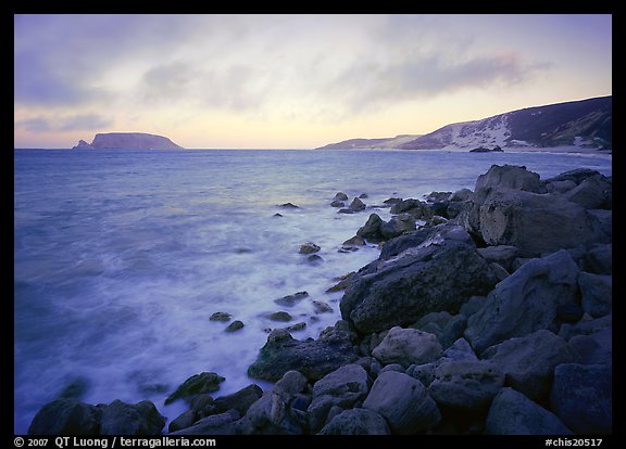 Boulders and coastline, Cuyler Harbor, sunset, San Miguel Island. Channel Islands National Park (color)