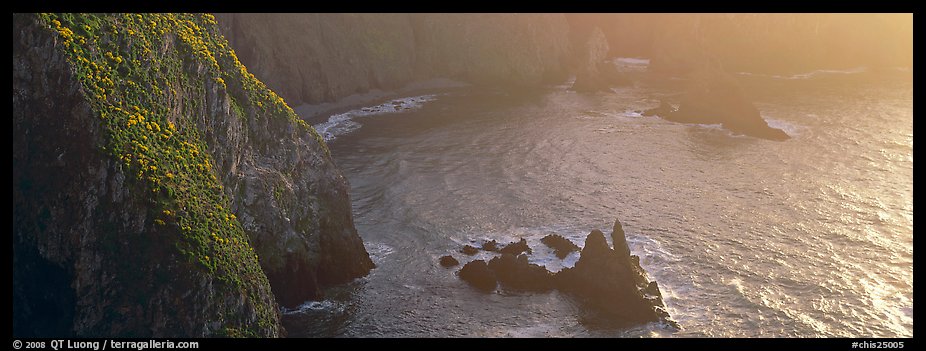 Steep cove with glittering water, Anacapa Island. Channel Islands National Park (color)