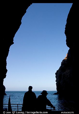 Looking out from inside Painted Cave, Santa Cruz Island. Channel Islands National Park, California, USA.