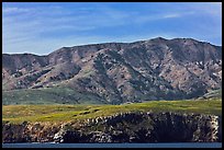 Tall hill ridge and cliff seen from ocean, Santa Cruz Island. Channel Islands National Park, California, USA.