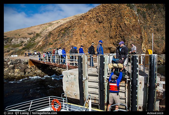 Unloading via human chain, Scorpion Anchorage, Santa Cruz Island. Channel Islands National Park (color)