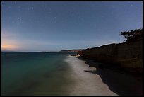 Bechers Bay under starry skies at night, Santa Rosa Island. Channel Islands National Park, California, USA.