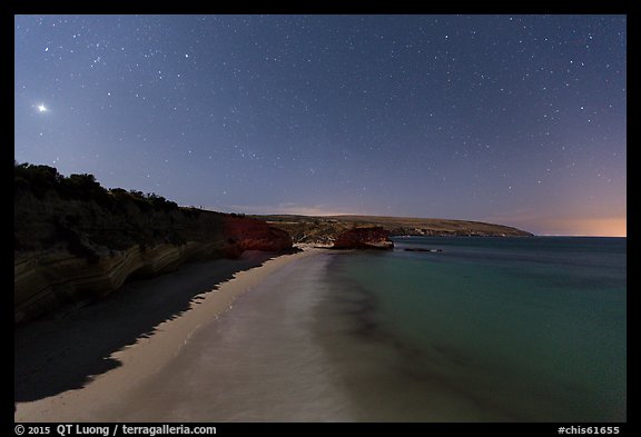 Bechers Bay and Carrington Point at night, Santa Rosa Island. Channel Islands National Park, California, USA.