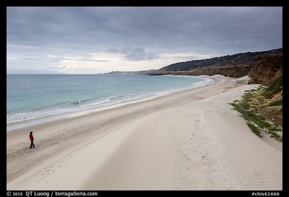 Visitor looking, Water Canyon Beach, Santa Rosa Island. Channel Islands National Park, California, USA.