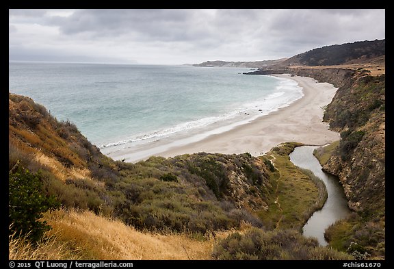 Water Canyon Beach and stream from above, Santa Rosa Island. Channel Islands National Park (color)
