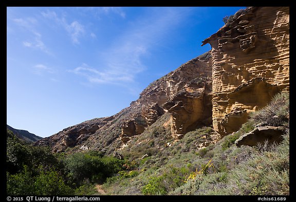 Sandstone cliffs bordering Lobo Canyon, Santa Rosa Island. Channel Islands National Park (color)