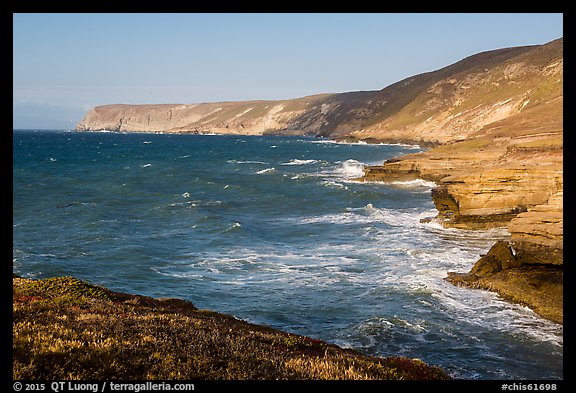 Sandstone sea cliffs near the mouth of Lobo Canyon, Santa Rosa Island. Channel Islands National Park (color)