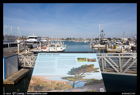 Invasive species interpretive sign, Ventura Harbor. Channel Islands National Park, California, USA.