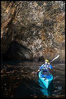 Kayaker near sea cave entrance, Santa Cruz Island. Channel Islands National Park ( color)