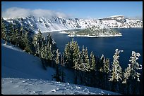 Lake in winter, afternoon. Crater Lake National Park, Oregon, USA.