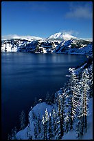 Lake rim in winter with blue skies. Crater Lake National Park, Oregon, USA. (color)