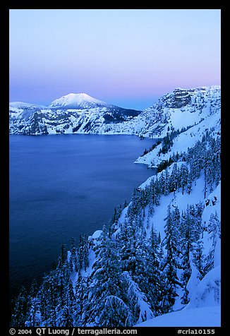 Lake, Mt Garfield, Mt Scott, winter dusk. Crater Lake National Park (color)