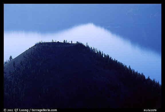 Wizard Island and shore reflection. Crater Lake National Park (color)